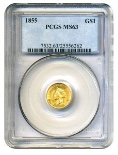 1855 G$1 PCGS MS63 Type 2 Gold Dollar