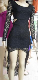 Asymmetrical High Low Long Sleeve Lace Dress