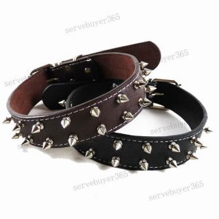 Leather 2 Rows Studded Spiked Pet Dog Collar Large L