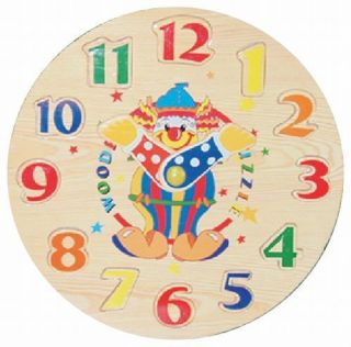 Learn to Tell Time Wood Clock Puzzle with Clown Round Wooden Fun