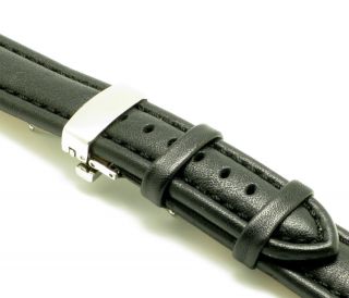 18mm Black Quality Leather Watch Band Deployment Clasp for Omega