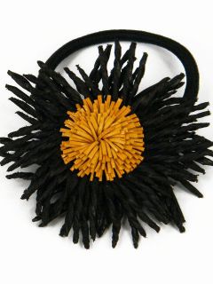 Leather Corn Flower Ponytail Holder Hair Tie Bow BJB4 Black