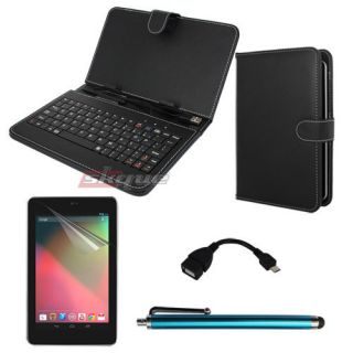 4in1 Accessory Bundle Leather Keyboard Case Stylus Blue For Asus Nexus