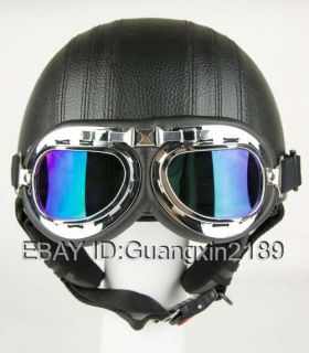 Leather Covered Motorcycle Helmet Goggles Visor Free