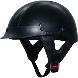 Motorcycle Helmet Beanie Half Helmets Fiber Glass Dot Black Leather