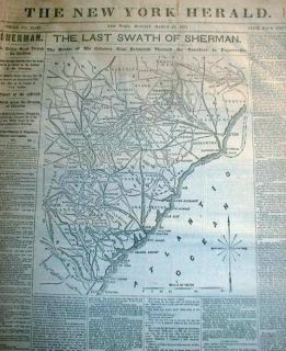 1865 Civil War newspaper w Map SOUTH CAROLINA CAMPAIGN General W T