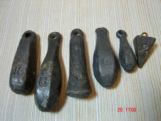 Lot of 6 Vintage Lead Fishing Weights