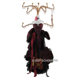 Elegant Lace Gown Burgundy Red Doll Jewelry Stand 15H