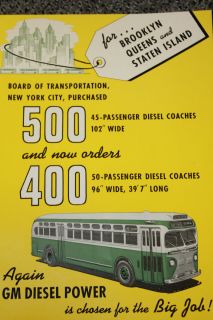 NEW YORK CITY NYC 1948 GM Diesel BUS Motor Coach Brochure Brooklyn