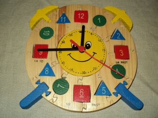 Teaching Clock Wood Wooden Puzzle Learn to Tell Time Analog