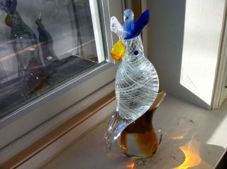 Vintage Murano Art Glass Bird Formia Venezia Sculpture Cockatoo Parrot