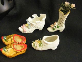 Vintage Group of Porcelain Miniature Shoes with Roses