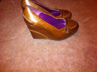 Leopoldo Giordano Brown Leather Wedge Shoes Size 8 5