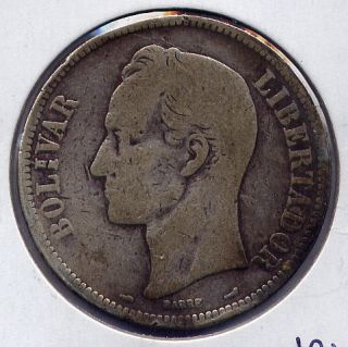 1910 Venezuela Fuerte 5 Bolivares Silver Coin 25 grams 90 Silver