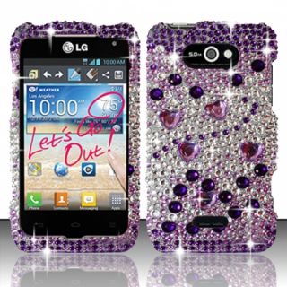 LG Motion 4G MS770 Crystal Diamond Bling Hard Case Phone Cover Purple