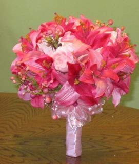 Stunning Bridal Bouquet Pink Roses and Tiger Lillies