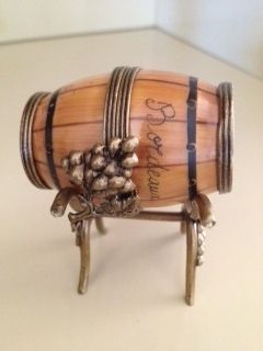 Limoges Bordeaux 1989 Signed Wine Barrel with Brass Stand Collectors