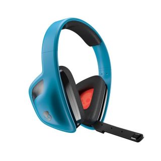 Slyr Over Ear Gaming Headphones Blue w Boom Mic in Line Mixer