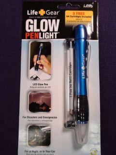 Life Gear Blue Glow Penlight Pen Light 3 Ink Cartridges Battery