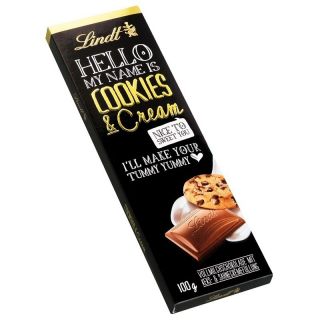 Lindt Hello My Name Is Cookies and Cream Premium Chocolate Bar 100g