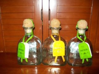 Empty Patron Mixed Tequila Bottles w/ Cork Tops Hand Blown ~ Set of