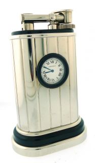 Cartier Table Lighter w Watch Platinum Finish Black Lacquer Box Papers