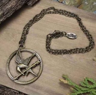 The Hunger Games Mockingjay necklace pendant antique brass finish