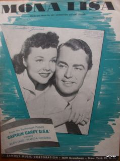 Sheet Music MONA LISA 1949 Captain Carey USA Alan Ladd piano vocal