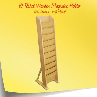 10 Pocket Standing Wooden Magazine Literature Rack