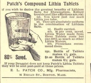 1893 Ad LG Patch Co Lithia Tablets
