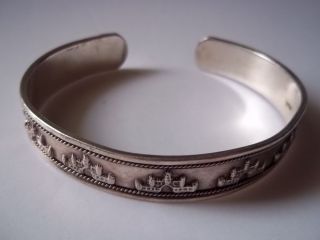 Castle Figures Cuff Sterling Silver Bracelet Pre Owned