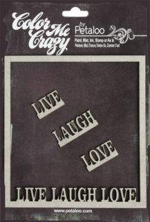Petaloo Live Laugh Love Frame Color Me Crazy Chipboard Embellish 4 Pcs