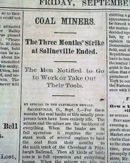 1880 Salineville Oh Coal Mining Strike Ends Newspaper