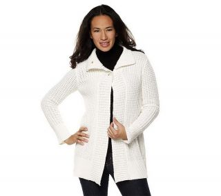 Liz Claiborne New York Textured Sweater Coat Ribbed Cuffs Ivory 1X NEW