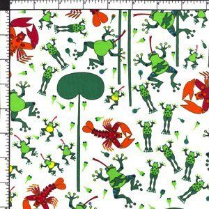 Water Life Lobsters Toads Green Frogs Lilypad Tadpole Cotton Quilting