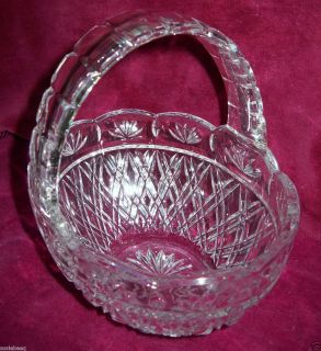 Bohemian Crystal Basket w Carrying Handle Oval Shape 24 Lead Crystal