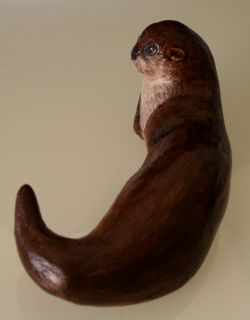 Carved River Otter OOAK Artist Original Carving by Lisa Rogers