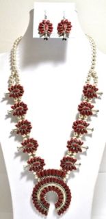  Coral Squash Blossom Sterling Necklace Earrings Set Lisa Williams