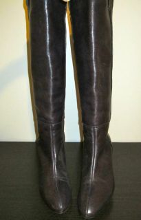 Loeffler Randall Black Burgundy Leather Round Toe Knee High Boots Sz 7
