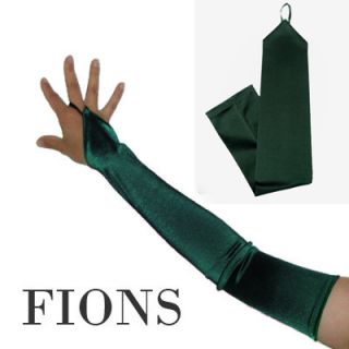 Long Forest Green Fingerless Satin Wedding Opera Gloves Dance Costume