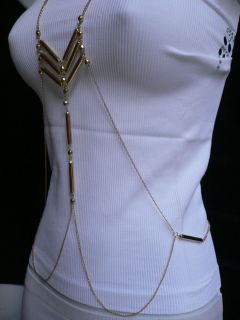 NEW WOMEN LONG NECKLACE CELEBRITY GOLD METALS BEADS FASHION BODY CHAIN