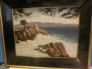 Carmel 17 Mile Drive Lone Tree rock Monterey Calif Oil painting signed