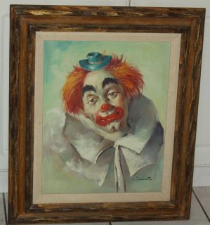 Excellent Vintage Clown Oil Painting on Canvas by Vincent
