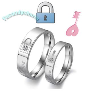 Lock Key to My Heart Love Engraved Couple Rings Stainless Steel