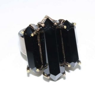 Low Luv Gold Small Black Triple Crystal Ring Size 6