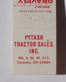 1970s Matchbook Gravely Pytash Tractor Sales Rt 213 Farming Toronto OH