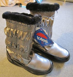 Totes Warm Rain Snow Boot 12 Zipper Closure Fur Lined Lorie Silver Bla