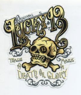 Lucky 13 Sticker Decal Ye Olde Skull Bones Tattoo Hot Rod Motorcycle