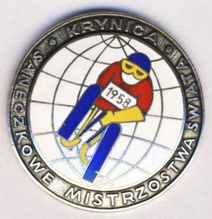 1958 World Luge Championships Pin Badge Sledge Krynica Poland
