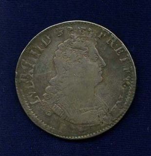 France Louis XIV 1701 D 1 ECU Silver Coin Lyon Mint VF Toned Nice